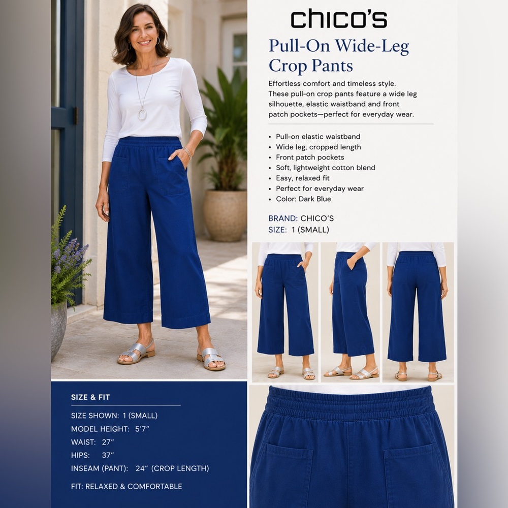 Chico's Wide-Leg Crop Pants in Dark Blue